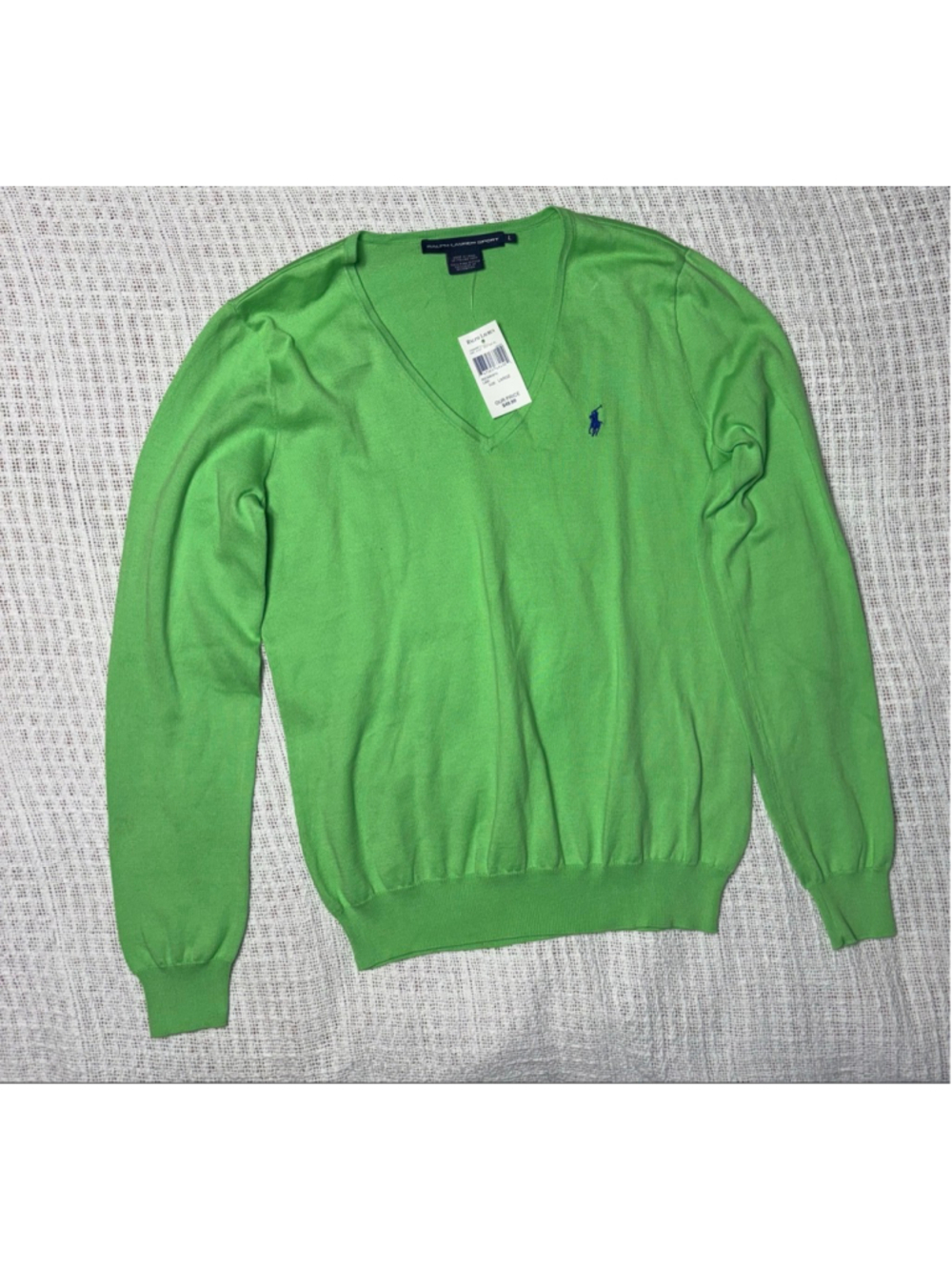 Ralph Lauren Sport Woman's Y2K Era Preppy Green V-Neck Pony Logo Sweater Size L - Picture 3 of 7